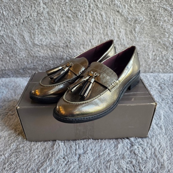 NIB Franco Sarto Carolyn Low Tassel Loafers‎ Metallic Pewter Gold 7.5M - Picture 1 of 5
